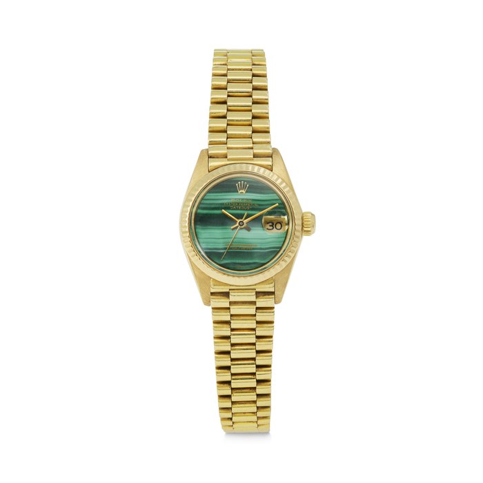 ROLEX, EYE-CATCHING AND RARE 18K GOLD ‘DATEJUST’ WITH MALACHITE DIAL REF. 6917