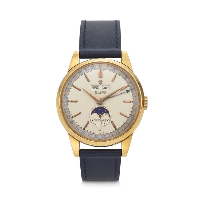 ROLEX, LARGE 18K PINK GOLD TRIPLE CALENDAR ‘PADELLONE’ WITH MOON PHASES, REF. 8171
