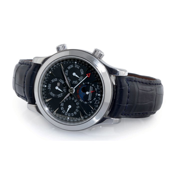 JAEGER-LECOULTRE. A FINE AND RARE LIMITED EDITION PLATINUM AUTOMATIC PERPETUAL CALENDAR WRISTWATCH WITH ALARM, CENTER SECONDS AND MOON PHASES SIGNED JAEGER-LECOULTRE, MASTER CONTROL GRANDE MEMOVOX, NO. 167/250, 146.6.95, CIRCA 2002