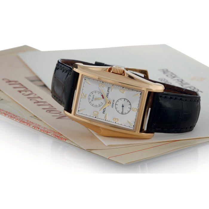 PATEK PHILIPPE. A FINE LIMITED EDITION 18K GOLD 10-DAY WRISTWATCH WITH POWER RESERVE AND ORIGINAL CERTIFICATE SIGNED PATEK PHILIPPE, GENEVE, 10 DAYS, MOVEMENT NO. 3201091, CASE NO. 4111150, REF. 5100, MANUFACTURED IN 2000