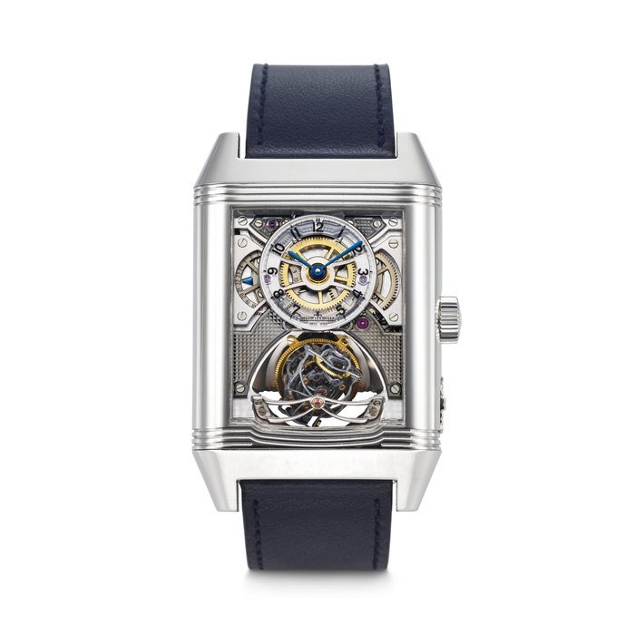 Jaeger-Lecoultre JAEGER-LECOULTRE. A RARE AND HIGHLY IMPRESSIVE PLATINUM LIMITED EDITION SEMI-SKELETONIZED SPHERICAL TOURBILLON WRISTWATCH WITH 24 HOUR DISPLAY AND POWER RESERVE SIGNED JAEGER-LECOULTRE, REVERSO GYROTOURBILLON 2 MODEL, CASE NO. 2'599'816, NO. 66⁄75, CIRCA 2008