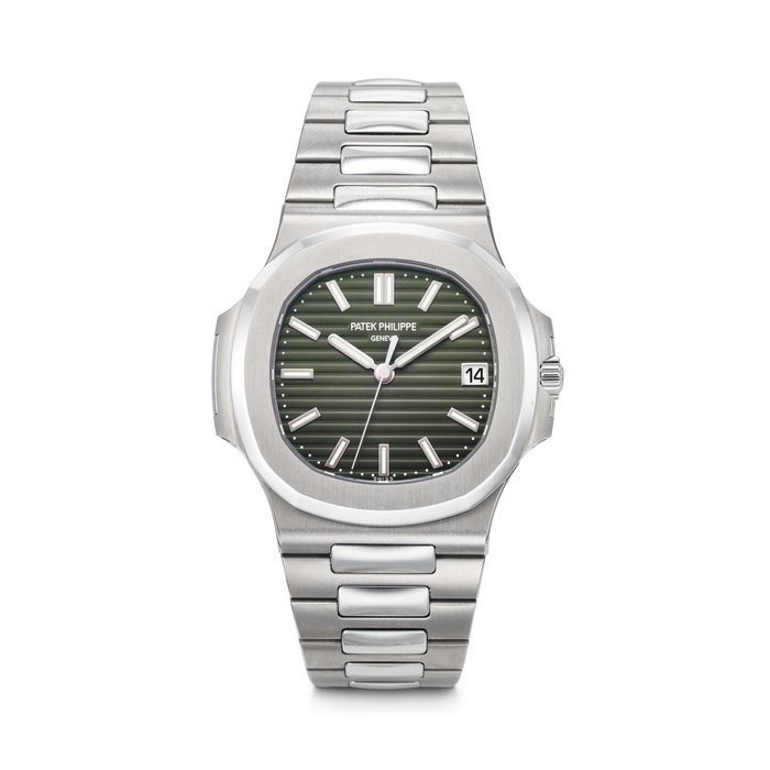 PATEK PHILIPPE. A VERY RARE AND HIGHLY COVETED STAINLESS STEEL AUTOMATIC WRISTWATCH WITH SWEEP CENTRE SECONDS, DATE, BRACELET AND OLIVE GREEN DIAL SIGNED PATEK PHILIPPE, NAUTILUS MODEL, REF. 5711/1A-014, MOVEMENT NO. 7'434'785, CASE NO. 6'480'503, CIRCA 2021