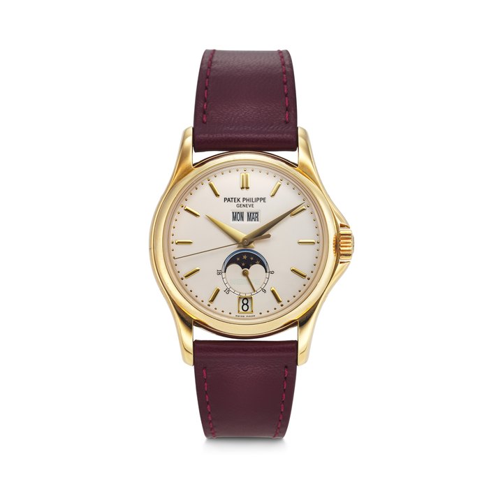 PATEK PHILIPPE. A VERY RARE 18K GOLD LIMITED EDITION AUTOMATIC ANNUAL CALENDAR WRISTWATCH WITH SWEEP CENTER SECONDS AND MOON PHASES, MADE FOR THE 125TH ANNIVERSARY OF WEMPE SIGNED PATEK PHILIPPE, RETAILED BY WEMPE, REF. 5125J-001, MOVEMENT NO. 3'360'164, CASE NO. 4'213'520, 32⁄125, CIRCA 2003