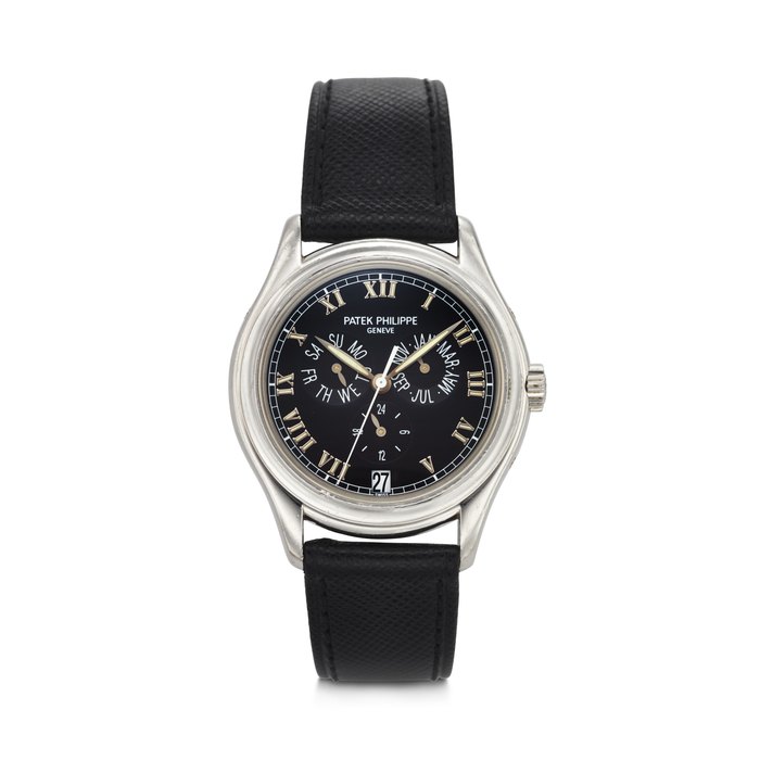 PATEK PHILIPPE. AN ATTRACTIVE PLATINUM AUTOMATIC ANNUAL CALENDAR WRISTWATCH WITH SWEEP CENTRE SECONDS AND 24-HOUR INDICATION SIGNED PATEK PHILIPPE, REF. 5035P-001, MOVEMENT NO. 3'130'069, CASE NO. 4'060'022, CIRCA 1999
