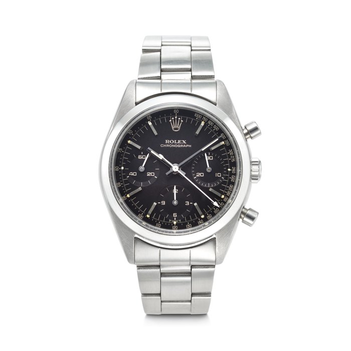 ROLEX, EXTREMELY RARE AND COVETED STAINLESS STEEL CHRONOGRAPH 'PRE-DAYTONA' WITH BLACK DIAL, REF. 6238