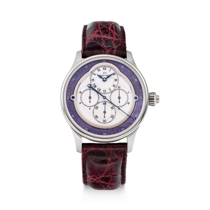 Jaquet Droz JAQUET DROZ, UNIQUE SINGLE BUTTON CHRONOGRAPH WRISTWATCH WITH PURPLE HARD STONE DIAL CASE NO. 1/1, Price & Market Data