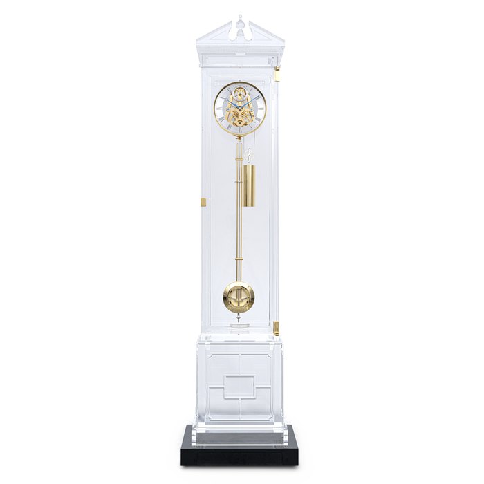 COMITTI X ZONE CREATIONS. AN ACRYLIC AND GOLD-PLATED LIMITED EDITION CLOCK, MADE FOR THE DIAMOND JUBILEE OF HER MAJESTY QUEEN ELIZABETH II GREENWICH REGULATOR MODEL, REF. S1008G, NO. R028