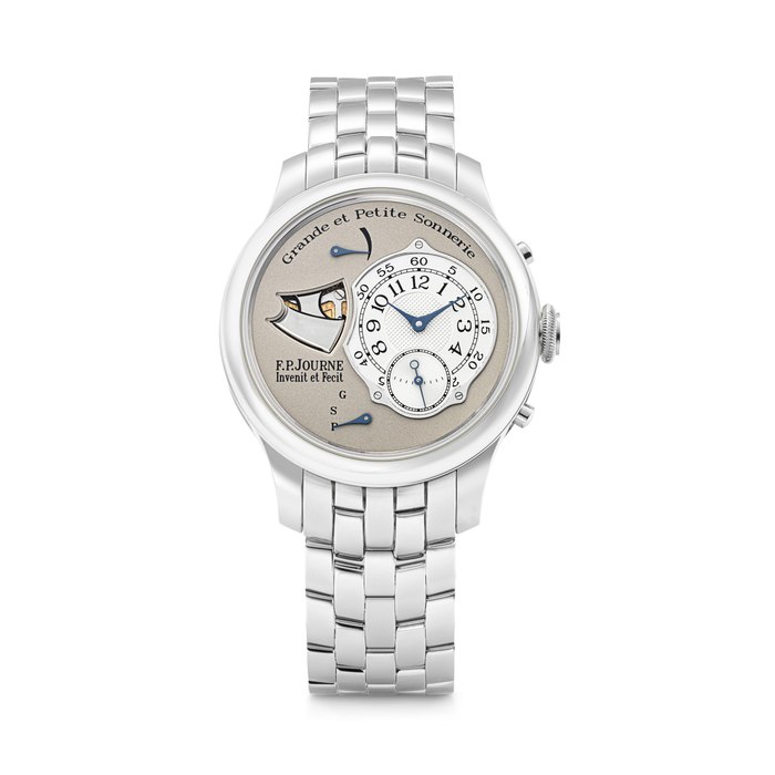 F.P F.P. JOURNE. A MAGNIFICIENT AND VERY RARE STAINLESS STEEL GRANDE AND PETITE SONNERIE MINUTE REPEATING WRISTWATCH WITH FUNCTION SELECTOR, POWER RESERVE AND BRACELET SONNERIE SOUVERAINE MODEL, CIRCA 2008, Price & Market Data