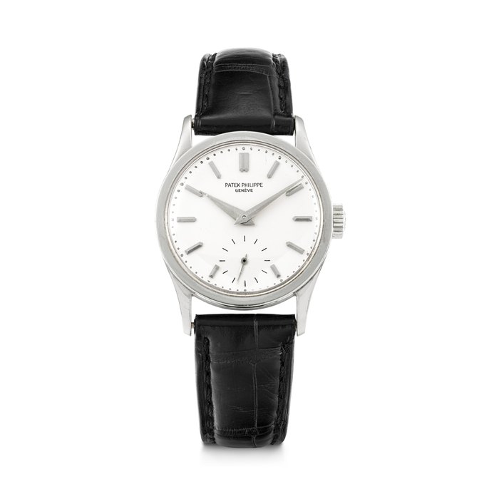PATEK PHILIPPE. A VERY RARE 18K WHITE GOLD WRISTWATCH REF. 96, MOVEMENT NO. 728'677, CASE NO. 310'575, MANUFACTURED IN 1960
