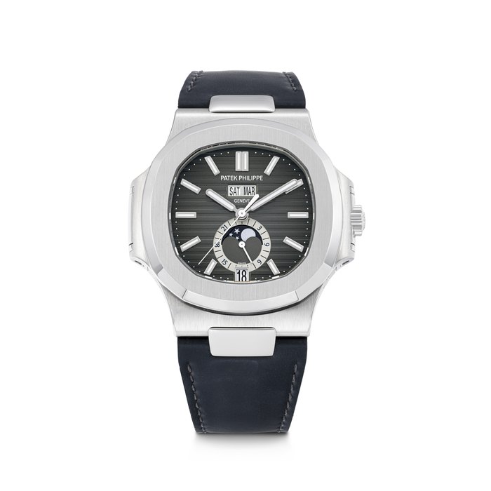 PATEK PHILIPPE. A STAINLESS STEEL AUTOMATIC ANNUAL CALENDAR WRISTWATCH WITH SWEEP CENTRE SECONDS, MOON PHASES AND 24 HOUR INDICATION NAUTILUS MODEL, REF. 5726A-001, MOVEMENT NO. 7'301'407, CASE NO. 6'385'711, CIRCA 2020