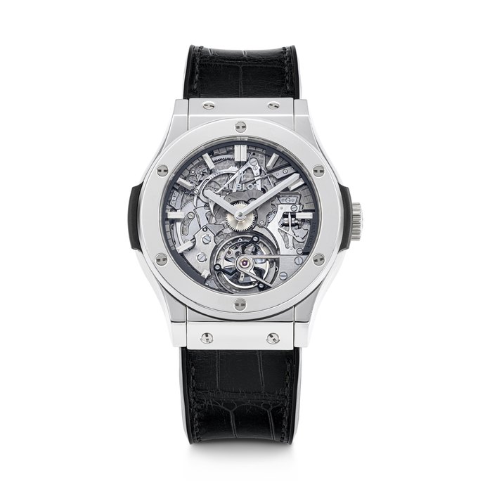 HUBLOT. A VERY RARE AND IMPRESSIVE PLATINUM LIMITED EDITION SEMI-SKELETONISED "CATHEDRAL" MINUTE REPEATING TOURBILLON WRISTWATCH CLASSIC FUSION "YOSHIDA" SPECIAL EDITION, REF. 504.TX.0170.LR.YOS16, CASE NO. 1'204'173 AND 6⁄10, CIRCA 2018