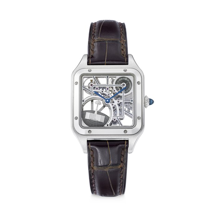 CARTIER. A STAINLESS STEEL SKELETONISED AUTOMATIC WRISTWATCH WITH MICRO-ROTOR SANTOS DUMONT MODEL, REF. WHSA0032, CASE NO. 4466 AND 183047DY, CIRCA 2023