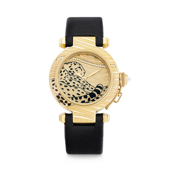 Cartier CARTIER. A LADY'S ATTRACTIVE 18K GOLD AND DIAMOND-SET LIMITED EDITION WRISTWATCH WITH PANTHER MOTIF PASHA DE CARTIER MODEL, REF. 2811, CASE NO. 9⁄20