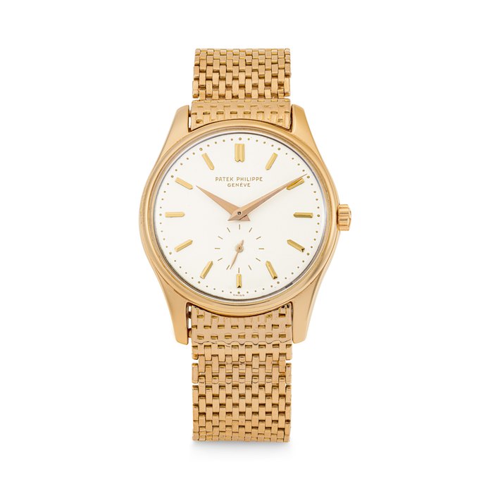 PATEK PHILIPPE. A VERY RARE 18K PINK GOLD AUOTMATIC WRISTWATCH WITH ENAMEL DIAL AND BRACELET REF. 3428R, MOVEMENT NO. 1'111'684, CASE NO. 2'614'560, MANUFACTURED IN 1962