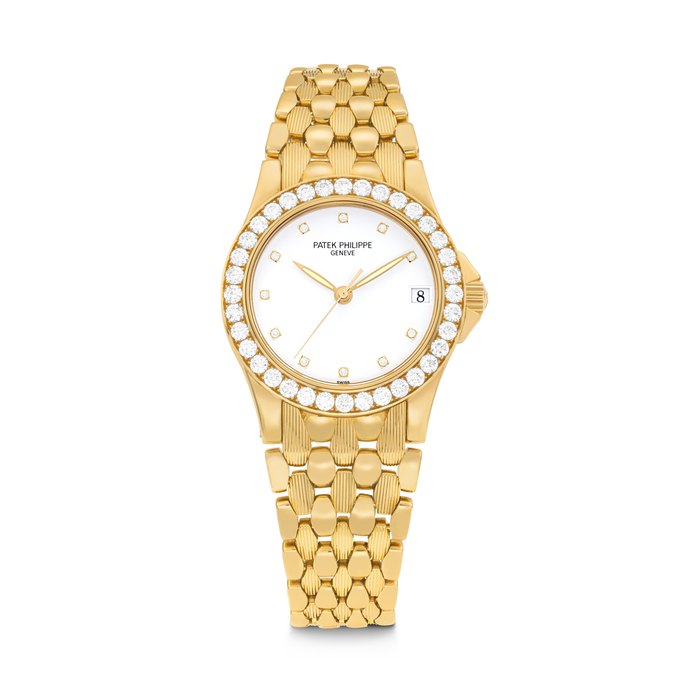 PATEK PHILIPPE. AN 18K GOLD AND DIAMOND-SET AUTOMATIC WRISTWATCH WITH SWEEP CENTRE SECONDS, DATE AND BRACELET REF. 5081/10J-001, MOVEMENT NO. 3'006'114, CASE NO. 4'017'487