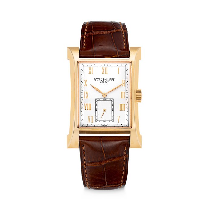 PATEK PHILIPPE. A RARE AND ATTRACTIVE 18K PINK GOLD LIMITED EDITION RECTANGULAR WRISTWATCH, MADE TO COMMEMORATE THE INAUGURATION OF PATEK PHILIPPE’S NEW WATCHMAKING CENTRE IN 1997 PAGODA MODEL, REF. 5500R, MOVEMENT NO. 1'858'973, CASE NO. 4'014'610
