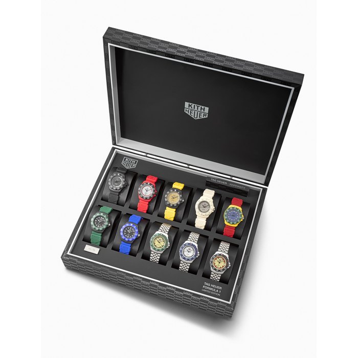 TAG HEUER FOR KITH. A SET OF TEN QUARTZ WRISTWATCHES WITH DATE, MATCHING CASE NUMBERS AND FITTED NUMBERED BOX FORMULA 1 FOR KITH MODEL, NO. 55⁄75, CIRCA 2024