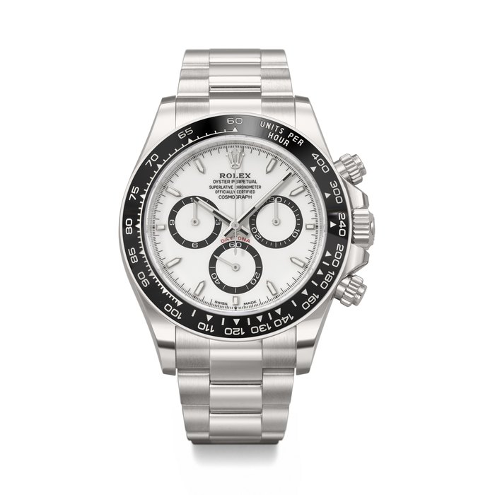 ROLEX. A SPORTY AND HIGHLY COVETED STAINLESS STEEL AUTOMATIC CHRONOGRAPH WRISTWATCH WITH BRACELET DAYTONA MODEL, REF. 126500LN, CIRCA 2024
