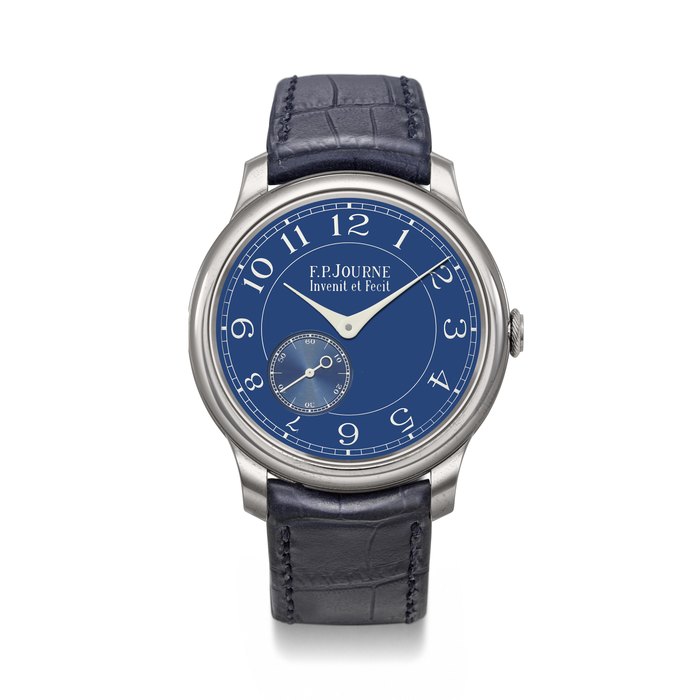 F.P. JOURNE. A RARE AND COVETED TANTALUM WRISTWATCH WITH CHROME BLUE DIAL CHRONOMETRE BLEU MODEL, NO. 2-410 CB, CIRCA 2019