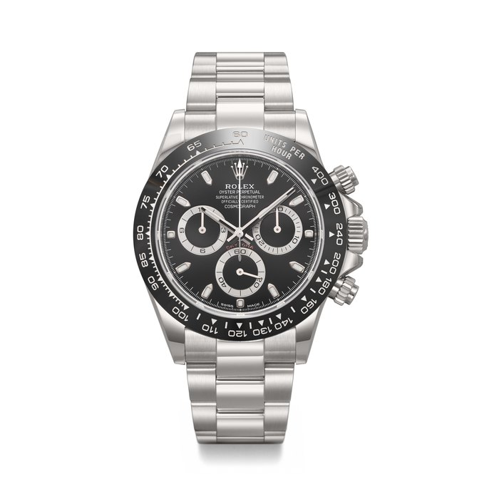 ROLEX. A SPORTY AND COVETED STAINLESS STEEL AUTOMATIC CHRONOGRAPH WRISTWATCH WITH BRACELET DAYTONA MODEL, REF. 116500LN, CASE NO. A30D7444, CIRCA 2021