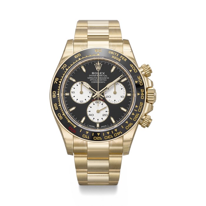 ROLEX. AN EXTREMELY RARE, HIGHLY COVETED AND 'STICKERED' 18K GOLD LIMITED PRODUCTION CHRONOGRAPH WRISTWATCH WITH BRACELET DAYTONA 'LE MANS' MODEL, REF. 126528LN, CIRCA 2024
