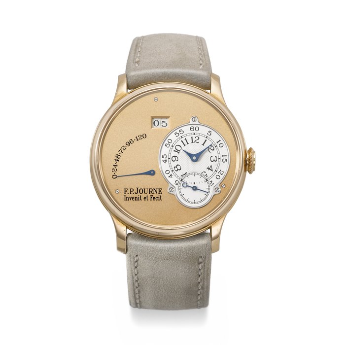 F.P. JOURNE. A VERY RARE, EARLY AND ATTRACTIVE 18K PINK GOLD AUTOMATIC WRISTWATCH WITH BRASS MOVEMENT, DATE AND POWER RESERVE INDICATION OCTA RESERVE DE MARCHE MODEL, CASE NO. 351-02A, CIRCA 2003