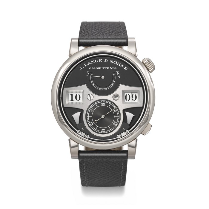 A. LANGE & SÖHNE. AN EXCEPTIONAL AND IMPRESSIVE 18K WHITE GOLD STRIKING TIME WRISTWATCH WITH DIGITAL TIME DISPLAY, POWER RESERVE INDICATION AND HACK FEATURE ZEITWERK STRIKING TIME MODEL, REF. 145.029, CASE NO. 222'404, CIRCA 2015