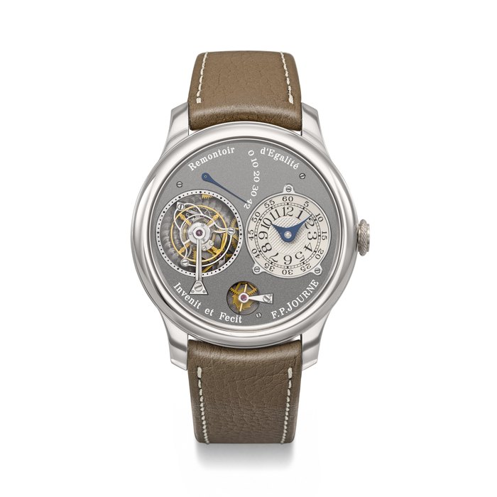 F.P. JOURNE. AN IMPORTANT PLATINUM LIMITED EDITION TOURBILLON WRISTWATCH WITH REMONTOIRE D’EGALITÉ AND POWER RESERVE INDICATION TOURBILLON SOUVERAIN REMONTOIRE D’EGALITÉ RUTHENIUM MODEL , NO. 5⁄99-01T, CIRCA 2004