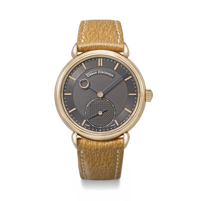 URBAN JÜRGENSEN. A RARE AND ELEGANT 18K PINK GOLD WRISTWATCH WITH TEARDROP LUGS SIGNED URBAN JÜRGENSEN, REF. 1140, MOVEMENT NO. 141, CASE NO. 17-2113, CIRCA 2022