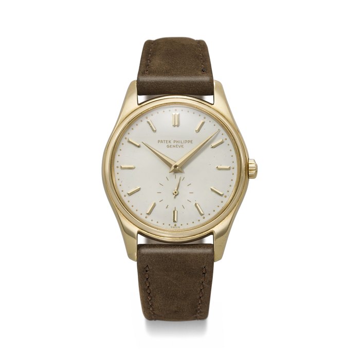 PATEK PHILIPPE. A VERY RARE AND ELEGANT 18K GOLD AUTOMATIC WRISTWATCH WITH CREAM-COLORED ENAMEL DIAL REF. 2526, MOVEMENT NO. 761'418, CASE NO. 687'257, CIRCA 1954