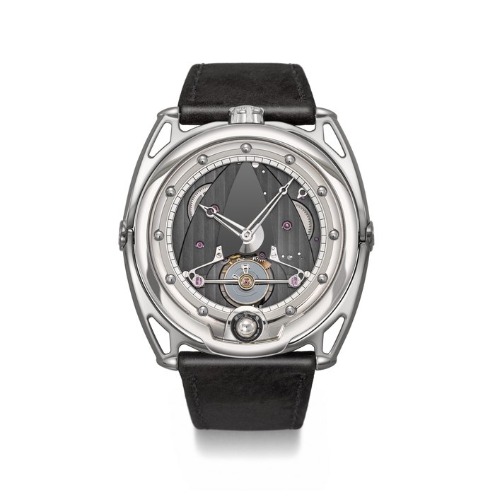 DE BETHUNE. A RARE AND AVANT-GARDE MIRROR-POLISHED TITANIUM LIMITED EDITION SEMI-SKELETONIZED WRISTWATCH WITH THREE-DIMENSIONAL SPHERICAL MOON PHASE, POWER RESERVE AND ‘FLOATING LUGS’, MADE TO CELEBRATE THE DB28’S VICTORY IN WINNING THE ‘AIGUILLE D’OR’ IN 2011 REF. DB28TIS8SLE, NO. 21⁄50, CIRCA 2014
