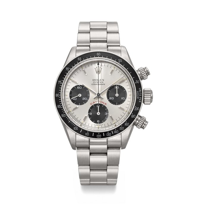 ROLEX. A RARE AND ICONIC STAINLESS STEEL CHRONOGRAPH WRISTWATCH WITH BRACELET DAYTONA 'BIG RED' MODEL, REF. 6263, CASE NO. 8'740'005, CIRCA 1985