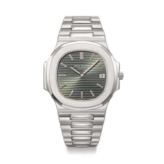 PATEK PHILIPPE. AN EXTREMELY RARE, ICONIC AND HIGHLY ATTRACTIVE STAINLESS STEEL AUTOMATIC WRISTWATCH WITH DATE, 'GREEN' DIAL AND BRACELET NAUTILUS MODEL, REF. 3700⁄11, MOVEMENT NO. 1'309'608, CASE NO. 539'184, MANUFACTURED IN 1980