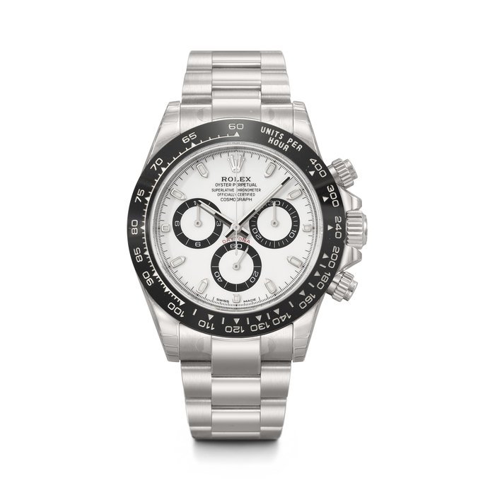 ROLEX. A SPORTY AND 'STICKERED' STAINLESS STEEL AUTOMATIC CHRONOGRAPH WRISTWATCH WITH BRACELET DAYTONA MODEL, REF. 116500LN, CASE NO. 7J61C883, CIRCA 2020
