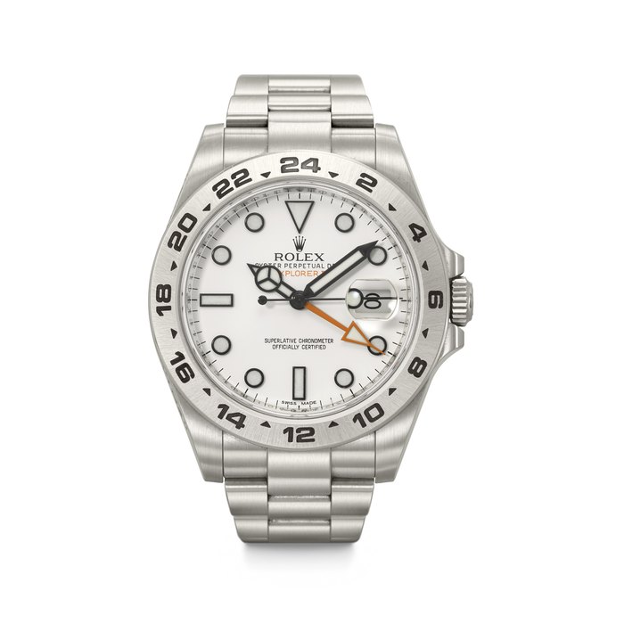 ROLEX. A VERY RARE AND IMPORTANT STAINLESS STEEL DUAL TIME WRISTWATCH WITH SWEEP CENTRE SECONDS, DATE AND BRACELET, MADE FOR THE BRITISH SPECIAL AIR SERVICE EXPLORER II MODEL, REF. 216570, CASE NO. 3229V901, CIRCA 2012