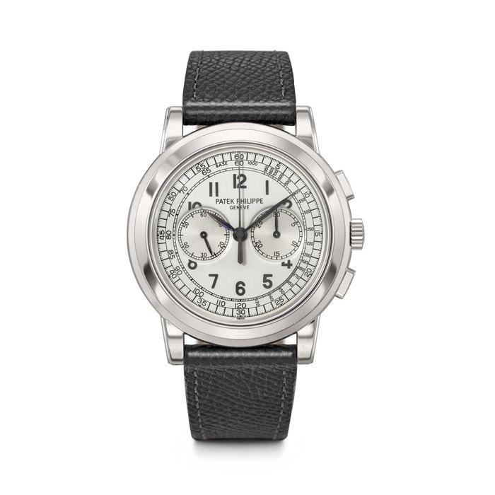 PATEK PHILIPPE. A RARE AND LARGE 18K WHITE GOLD CHRONOGRAPH WRISTWATCH REF. 5070G-001, MOVEMENT NO. 3'362'623, CASE NO. 4'310'213, CIRCA 2005