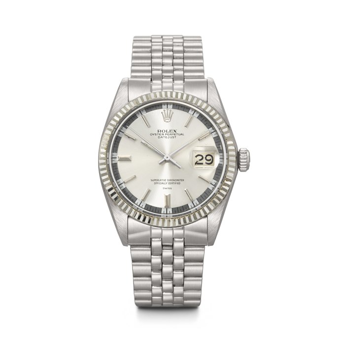 ROLEX. AN EXTREMELY RARE AND ATTRACTIVE STAINLESS STEEL AUTOMATIC WRISTWATCH WITH SWEEP CENTRE SECONDS, DATE AND BRACELET DATEJUST MODEL, REF. 1601, CASE NO. 1'237'316, CIRCA 1966
