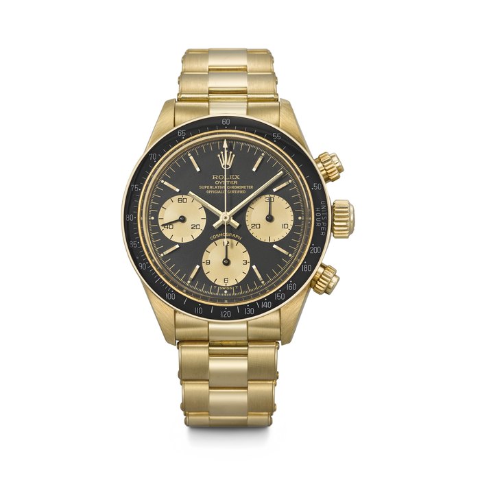 ROLEX. A RARE AND ATTRACTIVE 18K GOLD CHRONOGRAPH WRISTWATCH WITH BRACELET DAYTONA MODEL, REF. 6263, CASE NO. 5'951'377, CIRCA 1979
