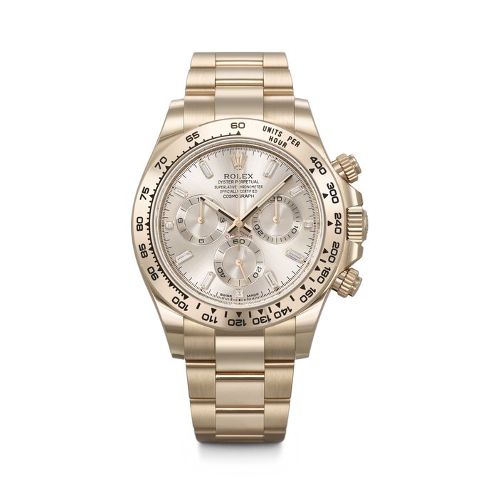 ROLEX. AN ATTRACTIVE AND COVETED 18K PINK GOLD AND DIAMOND-SET AUTOMATIC CHRONOGRAPH WRISTWATCH WITH BRACELET DAYTONA MODEL, REF. 116505, CASE NO. S84V6406, CIRCA 2023