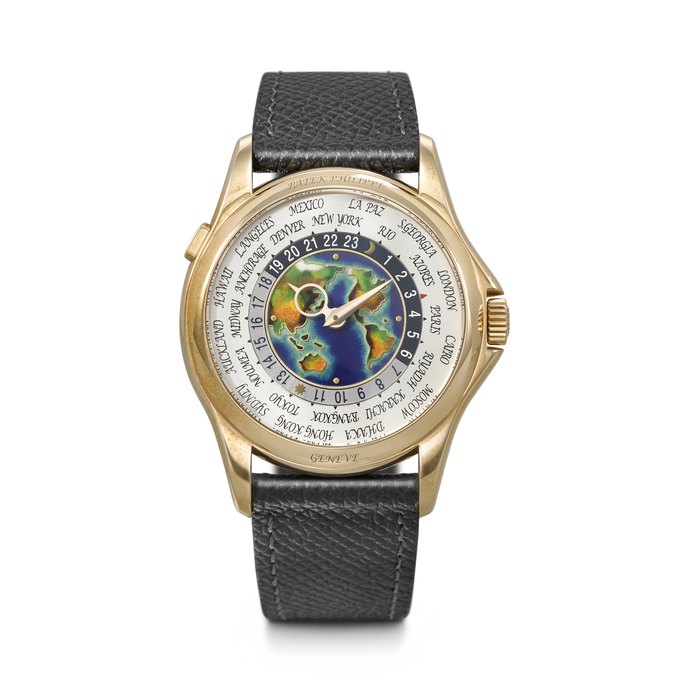 PATEK PHILIPPE. A RARE AND ATTRACTIVE 18K PINK GOLD AUTOMATIC WORLD TIME WRISTWATCH WITH CLOISONNÉ ENAMEL DIAL REF. 5131R-001, MOVEMENT NO. 5'900'827, CASE NO. 6'060'457, CIRCA 2015
