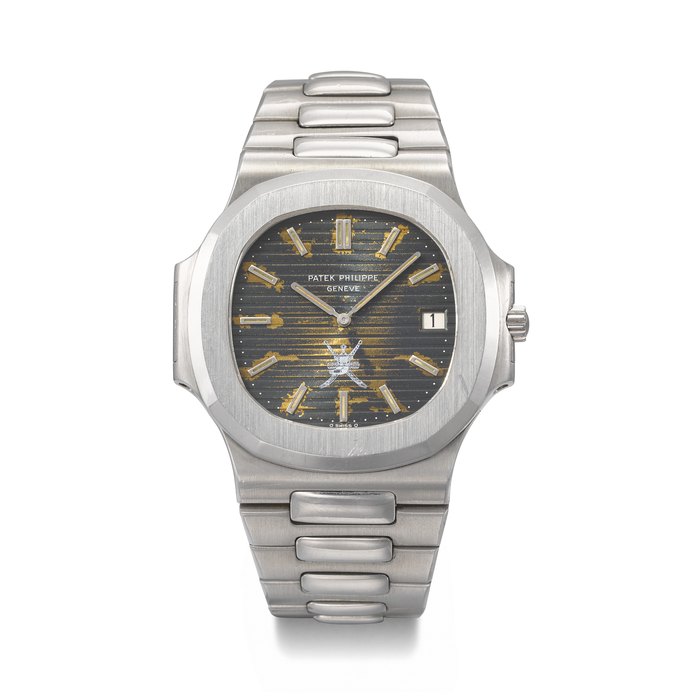 PATEK PHILIPPE. A REMARKABLE AND IMPORTANT STAINLESS STEEL AUTOMATIC WRISTWATCH WITH DATE, TROPICAL DIAL AND BRACELET, MADE FOR THE SULTANATE OF OMAN NAUTILUS MODEL, REF. 3700⁄1, MOVEMENT NO. 1'304'896, CASE NO. 536'187, MANUFACTURED IN 1978
