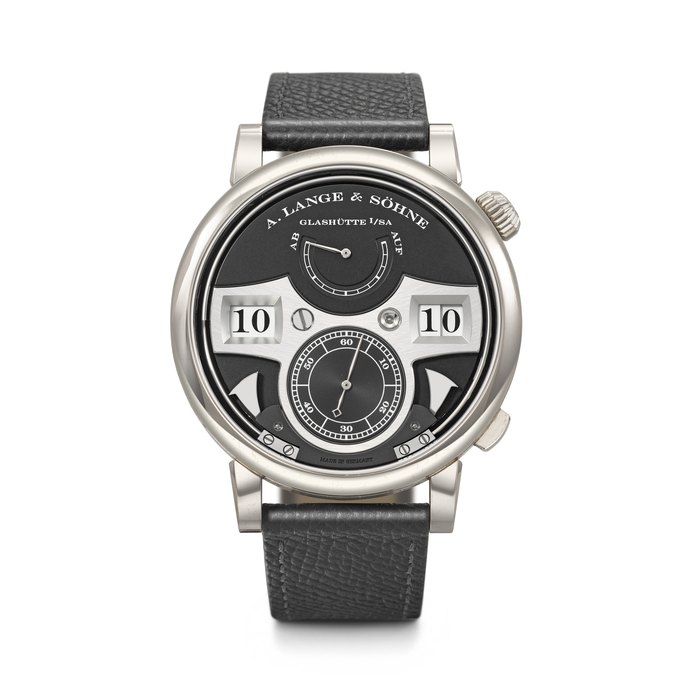 A. LANGE & SÖHNE. AN EXCEPTIONAL AND IMPRESSIVE 18K WHITE GOLD HOUR AND QUARTER STRIKING TIME WRISTWATCH WITH DIGITAL TIME DISPLAY, POWER RESERVE INDICATION AND HACK FEATURE ZEITWERK STRIKING TIME MODEL, REF. 145.029, MOVEMENT NO. 110'053, CASE NO. 222'404, CIRCA 2015