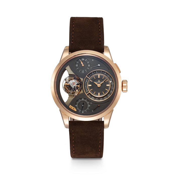 Jaeger-Lecoultre JAEGER-LECOULTRE, DUOMETRE REF. Q6052445, AN IMPRESSIVE GOLD SEMI-SKELETONISED SPHEROTOURBILLON WRISTWATCH WITH RETROGRADE DATE, FLY-BACK SECONDS AND 24 HOUR INDICATION CASE NUMBER: 2'987'288