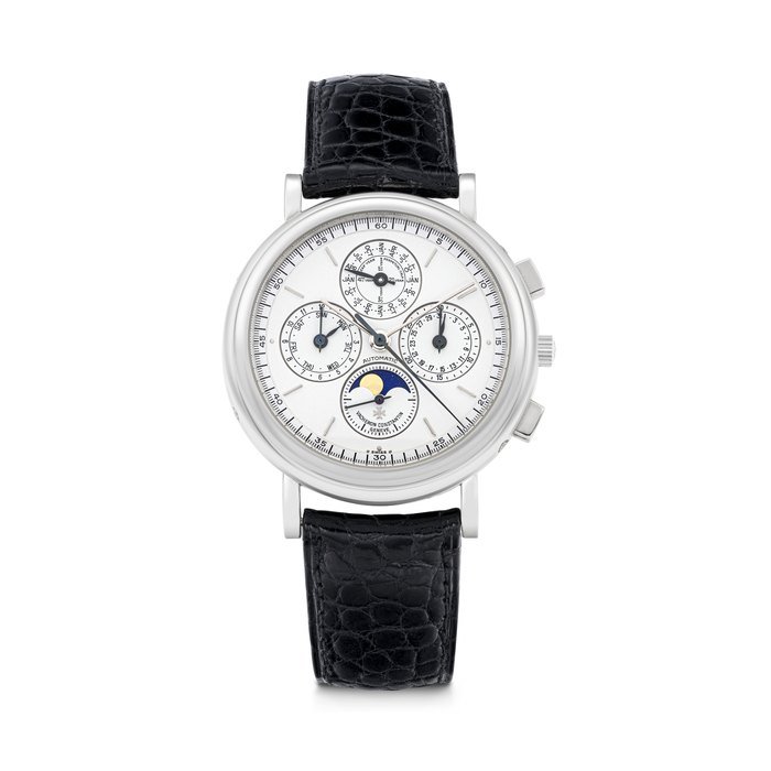 Vacheron Constantin VACHERON CONSTANTIN. A PLATINUM AUTOMATIC PERPETUAL CALENDAR CHRONOGRAPH WRISTWATCH WITH MOON PHASES AND LEAP YEAR INDICATION REF. 49005/000P-8, CASE NO. 641'787, CIRCA 1996