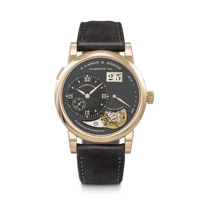  A. LANGE & SÖHNE. A UNIQUE AND HIGHLY ELEGANT 18K PINK GOLD LIMITED EDITION TOURBILLON WRISTWATCH WITH OVERSIZED DATE AND POWER RESERVE INDICATION LANGE 1 TOURBILLON MODEL, REF. 704.032F, CASE NO. 129'120, NO. 120⁄250, CIRCA 2002, Price & Market Data