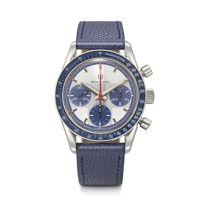 UNIVERSAL GENEVE. A SPORTY AND HIGHLY ATTRACTIVE STAINLESS STEEL CHRONOGRAPH WRISTWATCH COMPAX 'EXOTIC NINA' MODEL, REF. 885.107, CASE NO. 2'892'623, CIRCA 1971