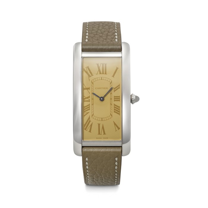 CARTIER. A SPECIAL ORDER RECTANGULAR CURVED PLATINUM WRISTWATCH WITH SALMON DIAL TANK CINTRÉE MODEL, REF. 4506, CASE NO. 226421EY, CIRCA 2024