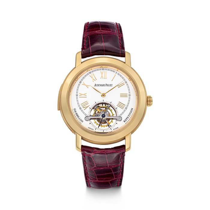 AUDEMARS PIGUET. A VERY RARE AND ATTRACTIVE 18K PINK GOLD MINUTE REPEATING TOURBILLON WRISTWATCH RÉPÉTITION MINUTES TOURBILLON MODEL, REF. 25858OR.OO.D002XX.01, MOVEMENT NO. 446121, CASE NO. D87590, CIRCA 1997
