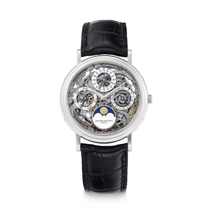 Vacheron Constantin VACHERON CONSTANTIN. A VERY RARE PLATINUM AUTOMATIC SKELETONISED PERPETUAL CALENDAR WRISTWATCH WITH MOON PHASES AND LEAP YEAR INDICATION REF. 43032, CASE NO. 651'960, MANUFACTURED IN 1996