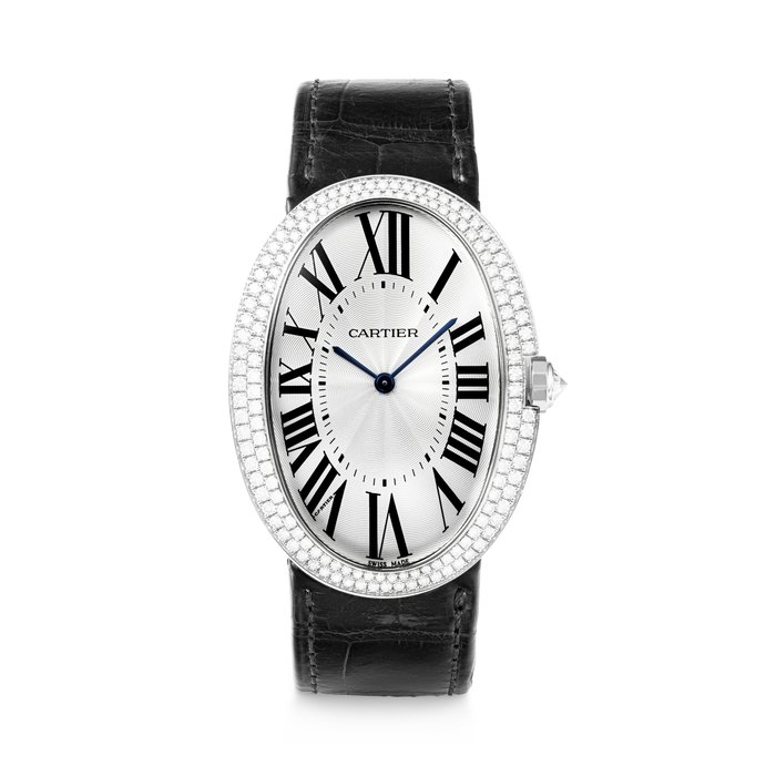 CARTIER. AN ATTRACTIVE AND LARGE 18K WHITE GOLD AND DIAMOND-SET WRISTWATCH BAIGNOIRE MODEL, REF. 3032, CASE NO. 85508PX, CIRCA 2010